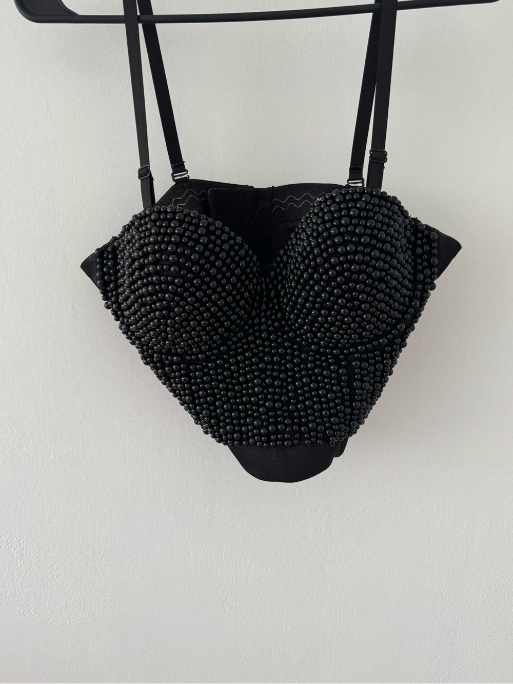 Black Beaded Bustier Crop Top with Removable Straps